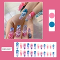 Uñas postizas de mármol rosa y azul con estrellas blancas y set de 24 piezas de manicura - Estilo de pegamento de gelatina + lima de uñas / Veteado de Nubes de Colores (BKS2607)
