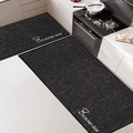 Set of two black striped kitchen mats with white Kitchen God print and non-slip backing - 40x90cm / Loop Pile - Little Chef