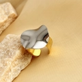 Two-tone fashion ring with silver wavy plate and gold adjustable band on stone - Gold Band with Silver Wave Shape Ring