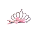 Sparkling silver crown hair clip with white rhinestones and a pink ribbon bow for girls - Crown Marquise Floral Tiara Style 15