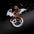 Vintage dragon brooch with brown and orange enamel finish for suits and coats - Amber