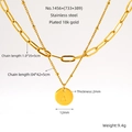 Detailed view of dual-layer stainless steel necklace with 18k gold plated letter A pendant - Letter A Style (ZYG1456+733+389-A)