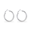Macro detail of silver geometric circular earrings with a polished metallic finish - 5.0 Tubular Round Large Hoops (MS-044/Steel)