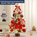 75cm snowy flocked mini Christmas tree with red ornaments and warm LED lights - 75cm Red Set (With Lights)