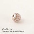 Silver bead with champagne zircon inlay for DIY bracelet and necklace making - 8MM Brown Zirconia Platinum Plated