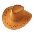 Chapeau de cowboy marron avec surpiqûres noires décoratives et œillets d'aération - Taille Adulte (Circonférence 58cm) / Jaune Bétail
