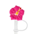 Pink hibiscus flower silicone straw topper cap decoration for reusable drinking straws - 1796-08 Pink Hibiscus