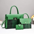 Set 3 pezzi borse da donna verdi con borsa a mano e a tracolla con trama a coccodrillo - Verde