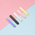 Five polished stainless steel rectangular tags in rainbow, black, silver, rose gold and gold - Double Hole Oval Long Bar (MP196) / 1.5x6x35mm / Steel