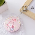 Mini espejo de maquillaje redondo plegable de cuero PU rosa con gato y margaritas impresas - Gato Bebiendo