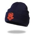 Berretto in maglia blu scuro con ricamo a lupo arancione per l'autunno e l'inverno - Taglia unica / Blu navy