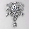 Baroque silver brooch with sparkling white crystals and elegant teardrop pendant - XD7720-1-Silver Large Teardrop