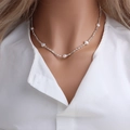 Elegant natural freshwater pearl necklace with minimalist silver irregular chain design - Silver Nuggets Pearl Necklace