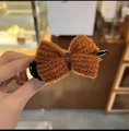 Elegant brown knitted bow hair claw clip for women's winter hairstyling accessory - Length approx 8.0cm / 419 Knit Bun Clip - Caramel