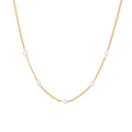 French style 18k gold stainless steel necklace with 5 freshwater pearls on white background - 5 Baroque Pearls Style