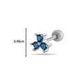 Silver stainless steel stud earring with three blue round-cut zircons and screw back - Silver Royal Blue (304-9#-Silver Royal Blue)