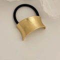 Minimalist matte gold metal hair tie with brushed finish and black elastic band - Curved Asymmetric Side Line Stripe Gold