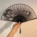 Faltfächer mit chinesischer Tuschemalerei Lotusteich Libelle und grauer Quaste - Tinte Lotos