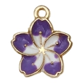 Golden cherry blossom pendant with purple and white enamel petals for DIY jewelry - Cherry Blossom (19629)