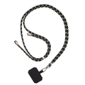 Adjustable crossbody phone lanyard with black, green, and beige braided rope and tether tab - Black Patch + Green Beige Black Rope