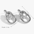Elegant silver-tone 18K plated stainless steel interlocking oval geometric stud earrings - Silver Steel/Double Ring
