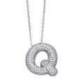 Sparkling zircon letter Q pendant necklace with silver chain for women - Letter Q / Silver