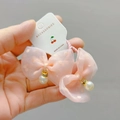 Pair of pink polka dot tulle bow hair ties with pearl pendants for girls - Hair Ties (Pair) / Pale Green