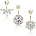 Set of three 14K gold plated belly rings with brilliant round and lotus zircon stones - Gold 3-Piece Set