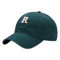 Dark green cotton baseball cap with white 3D embroidered letter R on front crown - Adult Adjustable / Atlantic Green