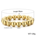 Golden 12mm stainless steel beaded stretch bracelet with 18cm length and 128g weight - Kb161904-z