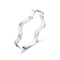 Polished wavy stainless steel bangle with five sparkling zircons on white background - Steel