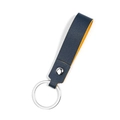 Minimalist navy blue and orange leather keychain with silver metal ring and rivet - Blue and Yellow