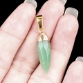 Handheld green hexagonal prism natural stone pendant with a gold metal clasp finish - Green Aventurine
