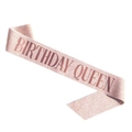 Pink glitter sash with Birthday Queen text for sparkling birthday party celebrations - QUEEN Rose Gold