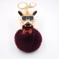 Portachiavi bulldog francese con testa dorata, occhiali da sole e pompon viola - viola-rosso