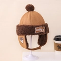 Cappello da aviatore invernale per bambini kaki con patch orsetto e fodera calda - Bambini / Cachi