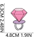 Detailed view of pink diamond ring embroidery patch with dimension measurements - Pink Diamond Ring