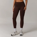 Leggings de yoga marron chocolat à taille haute avec large ceinture de contrôle du ventre - S / Bottoms / Café