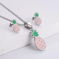 Dreiteiliges Edelstahl-Ananas-Schmuckset mit rosa-grünem Emaille-Obstanhänger-Design - Rosa Ananas Schmuckset (Ohrringe + Anhänger)