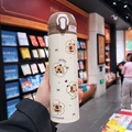 Cream Capybara insulated stainless steel water bottle with brown flip lid and cute cartoons - D9281-Capybara Brown 480ml