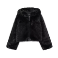 Chaqueta de mujer con capucha en piel sintética negra con textura suave y cremallera - XS / Negro