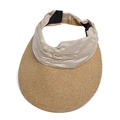 Women's woven khaki sun visor straw hat with cream pleated headband and open top - Off White