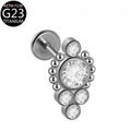 ASTM F136 G23 Titanium threadless labret stud with five sparkling zircon stones - Style 1 / 1.2*6mm