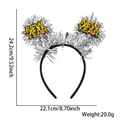 Black and gold Happy New Year 2026 headband with tinsel poms and glitter stars - Happy New Year Silver Tinsel