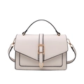 Elegant white crossbody square bag with top handle and golden metal buckle for women - Off White