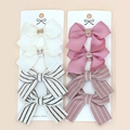 Set de 8 pinzas de pelo para niñas con lazos de rayas blancas y rosa suave - 2# Blanco/Rosa/Rayas Set (8 piezas)