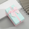 Rectangular gift box in mint green and pink with a woven texture and satin bow - Green Lid Pink Base / Medium