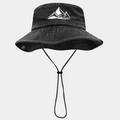 Hiking sun hat in dark gray washed cotton with mountain embroidery and windproof cord - Adjustable / Black