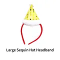Christmas party headband featuring a large yellow sequined hat with white fur trim - TK-32G Golden Large Sequin Hat