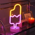 Pink and warm yellow LED popsicle neon light with white round base for room decor - Popsicle-1 (Dual-color) With Base